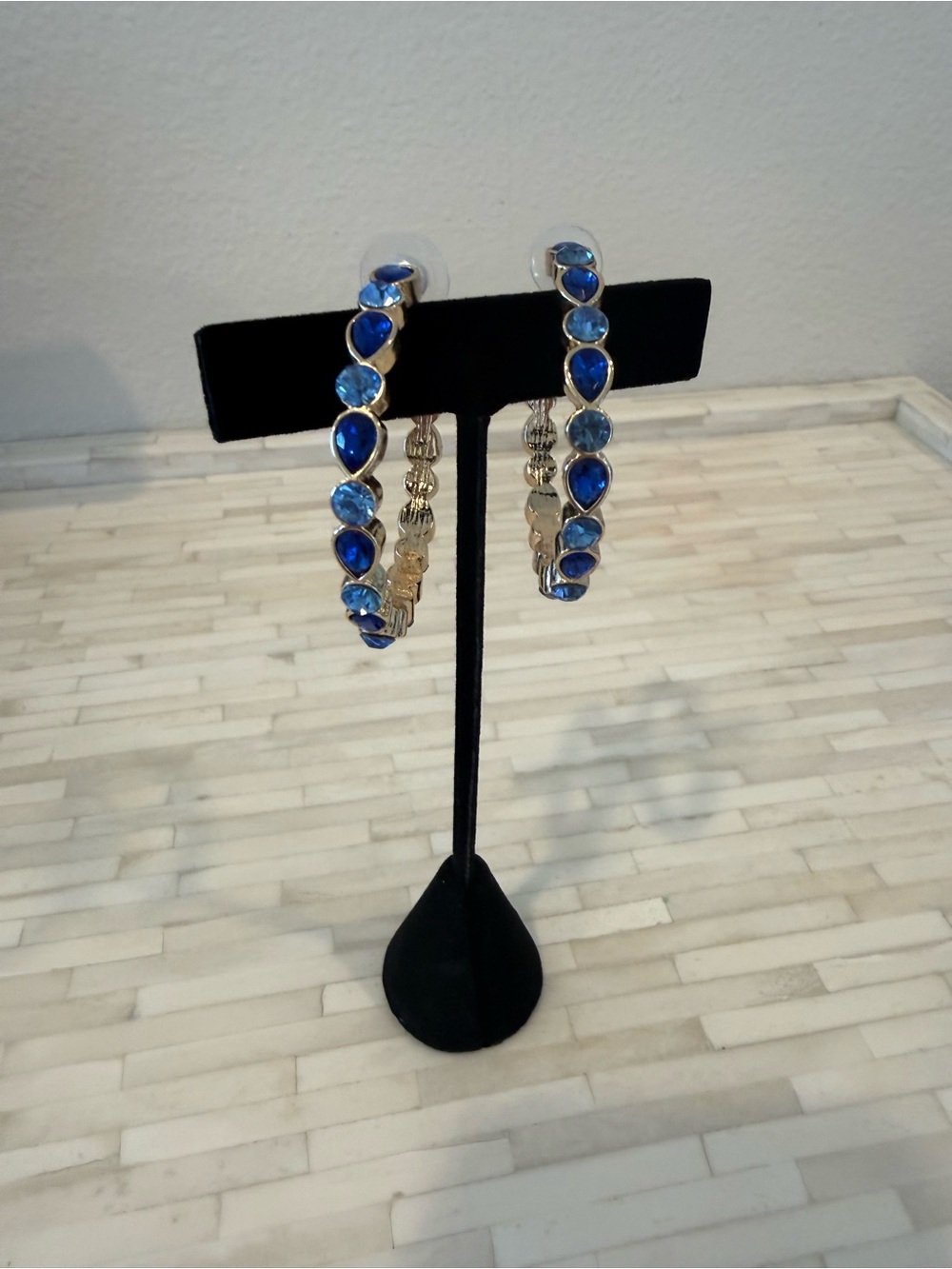 Blue Crystal Hoop Earrings - Women's Fashion Jewelry 2 inch by 2 inch